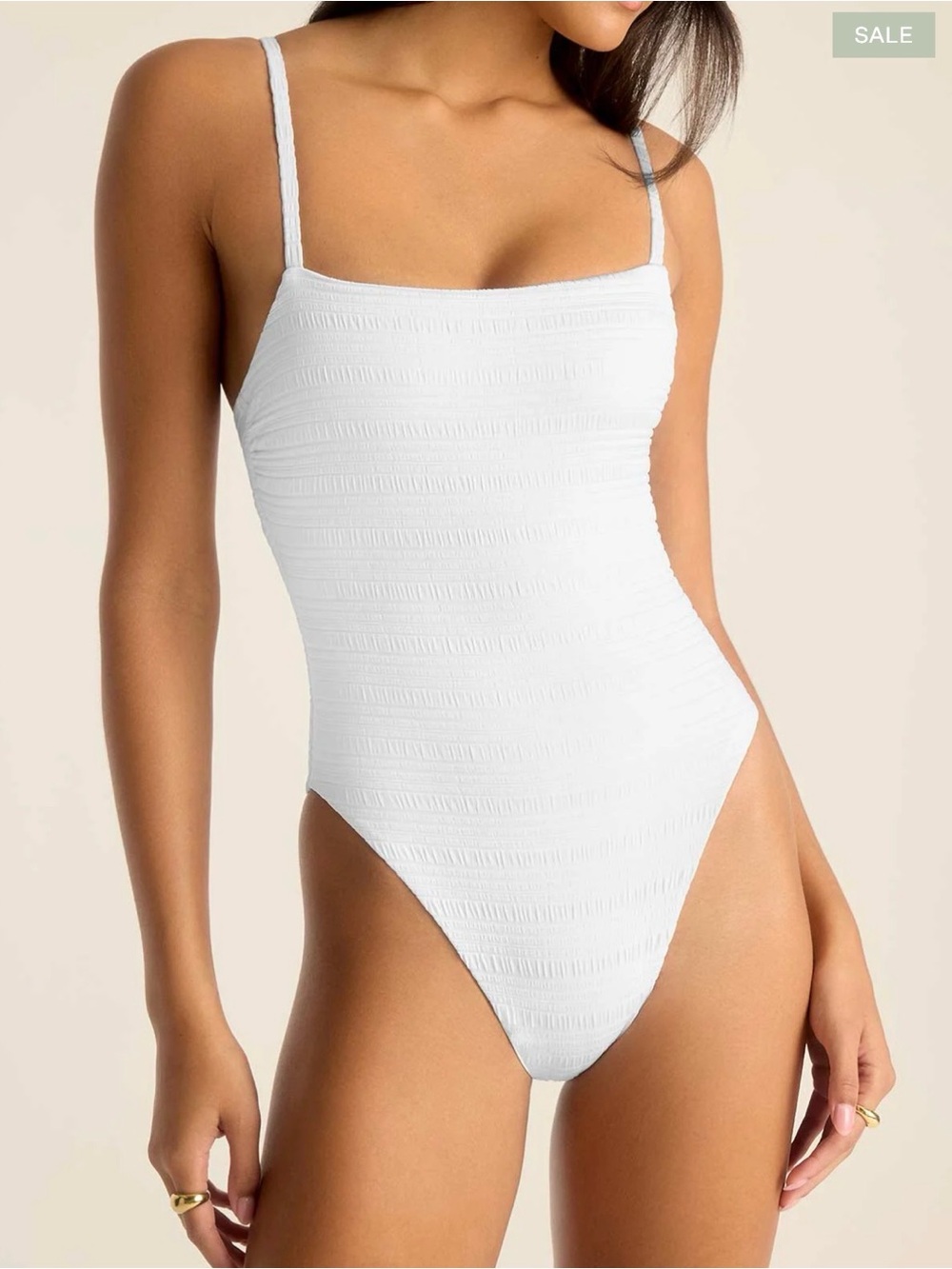Vitamin A Jenna One Piece White Seersucker Stripe L NWT